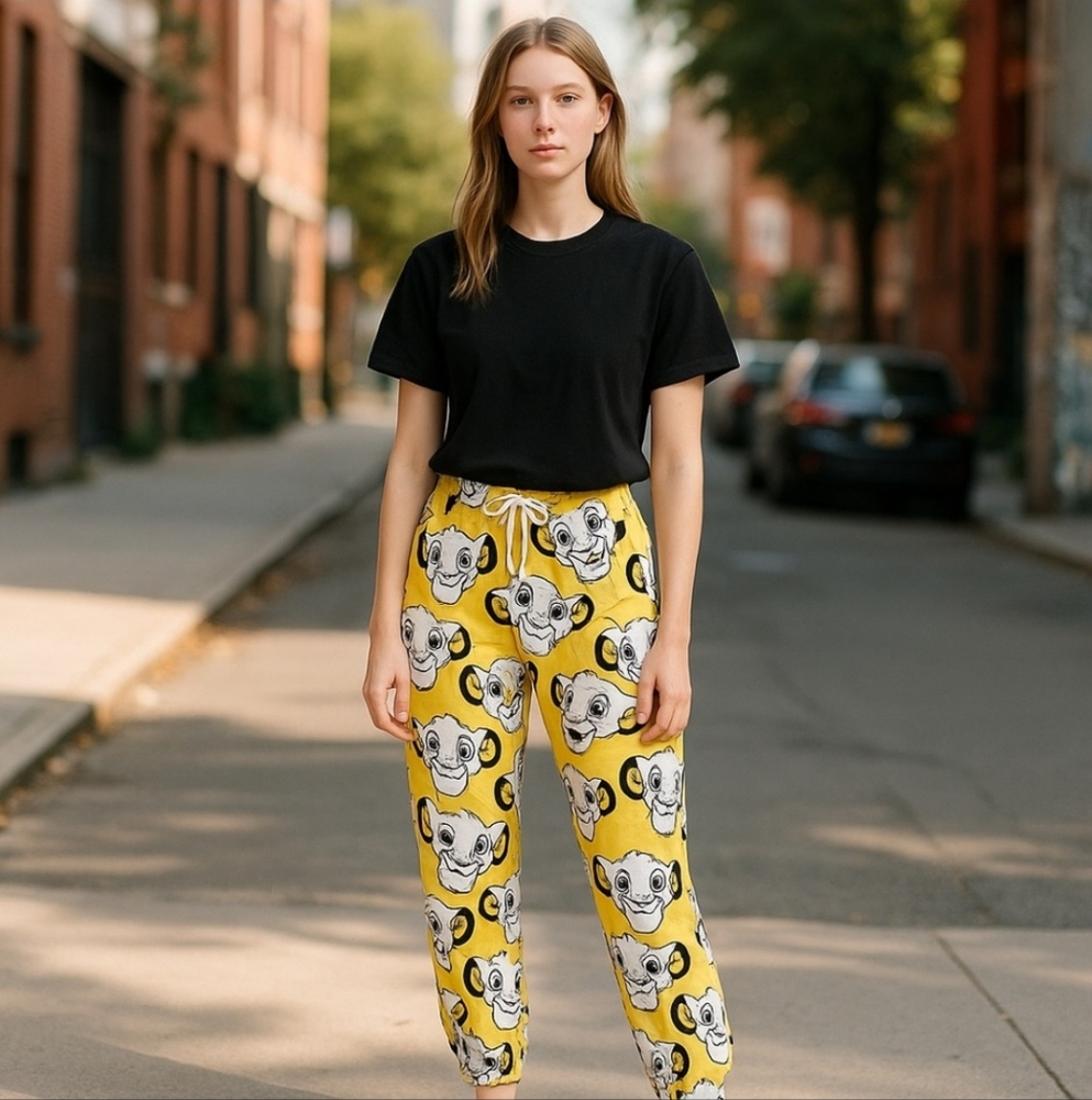 Disney Women Simba All Over Print Lounge Pants Yellow Size Small